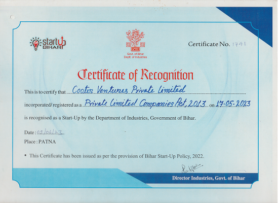Cooter Ventures is recognized & funded by Startup Bihar